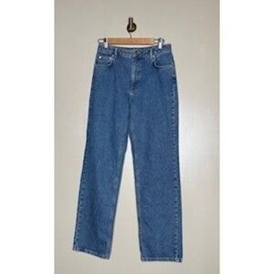 NA-KD Straight Leg Jeans Blue Denim High Rise Contrast Pocket Size 4